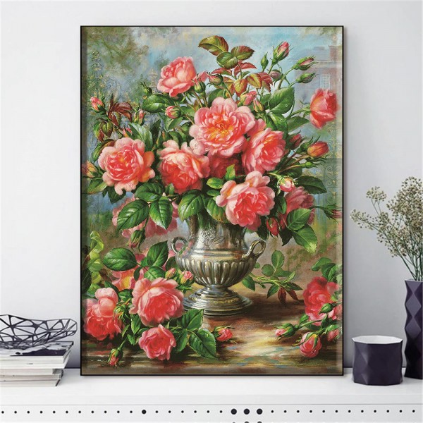Vas med rosa rosor från 50x70cm