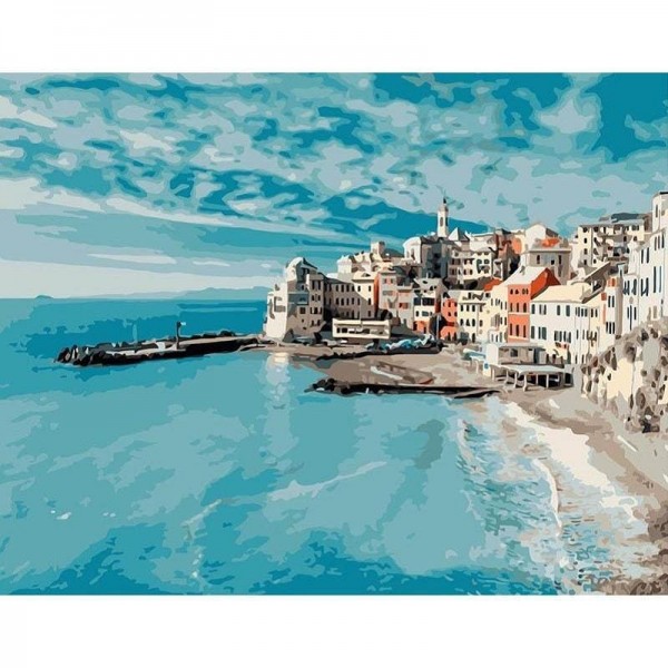 Stad vid stranden - Måla efter nummer