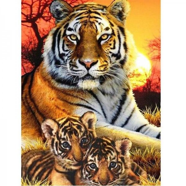 Tiger med unge - Måla efter nummer