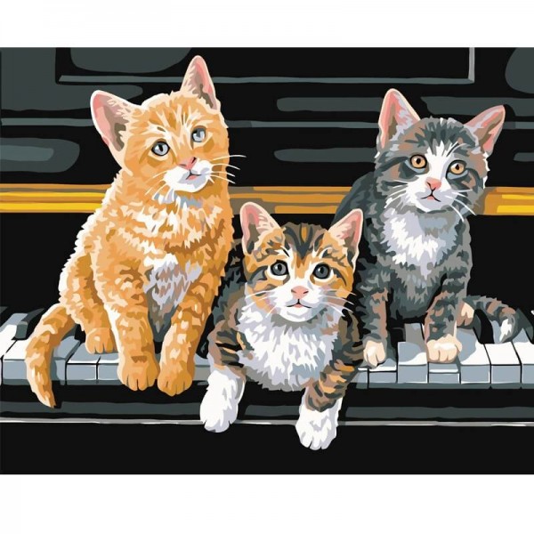 Katter på piano | Måla efter nummer