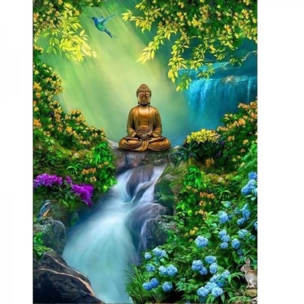 Buddha vid vattenfall