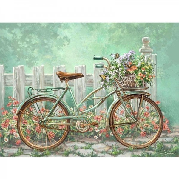 Cykel med blomkorg