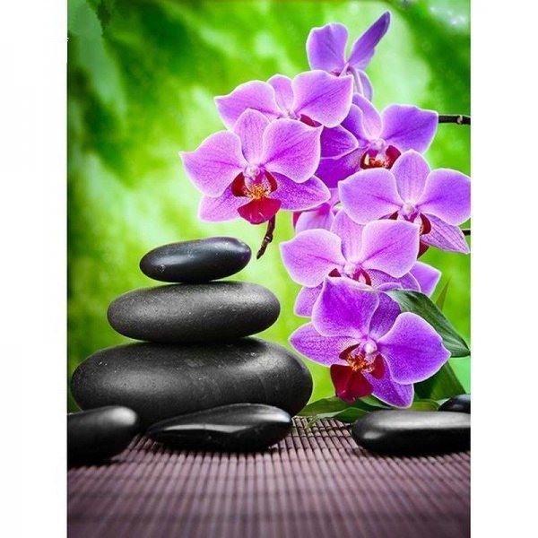 Stenblock med orkidé